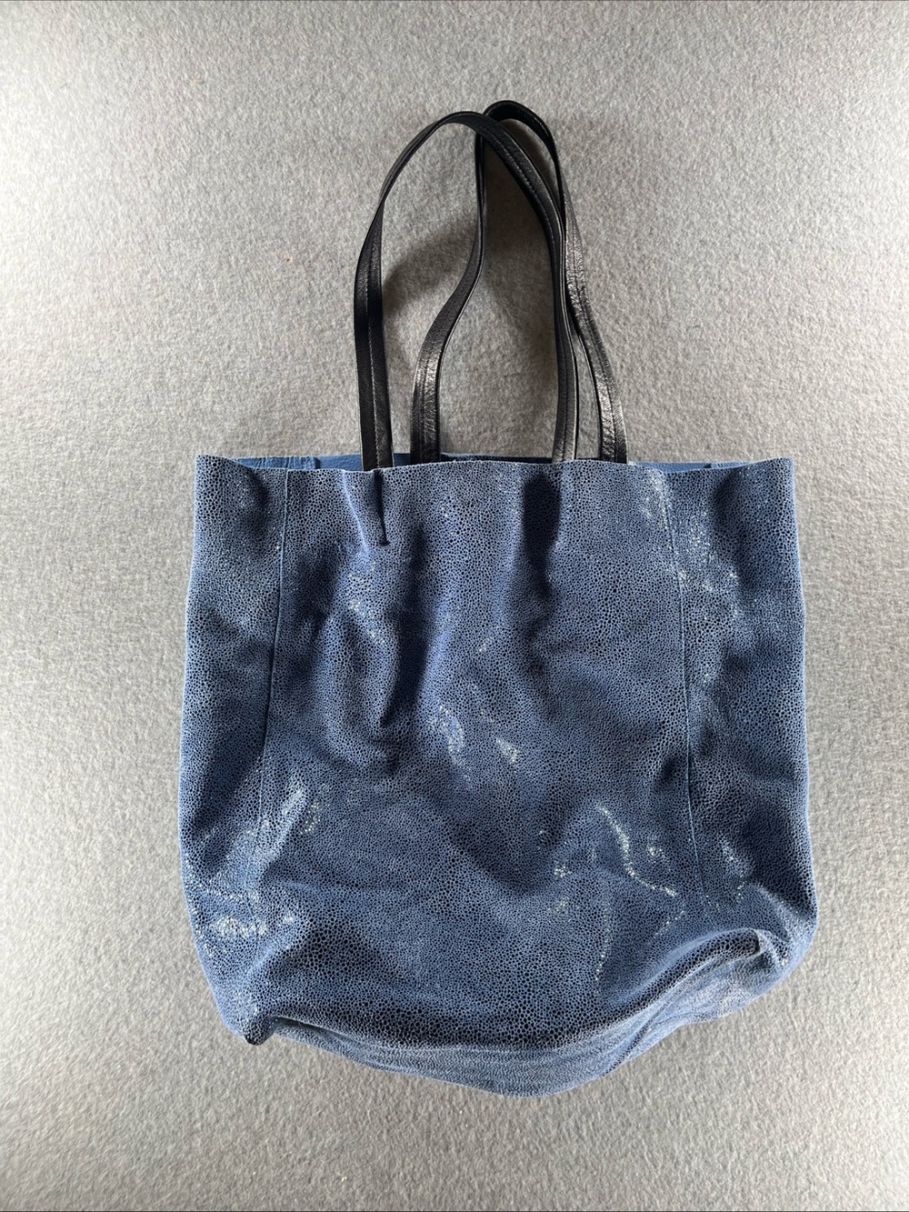 SORIAL Handbag Purse Shoulder Bag Metallic Leather Blue Black Tote Bag